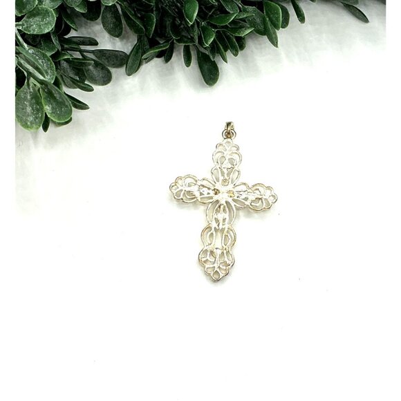 Vintage Silver-Tone Filigree Cross Pendant With Rhinestones - Picture 5 of 6